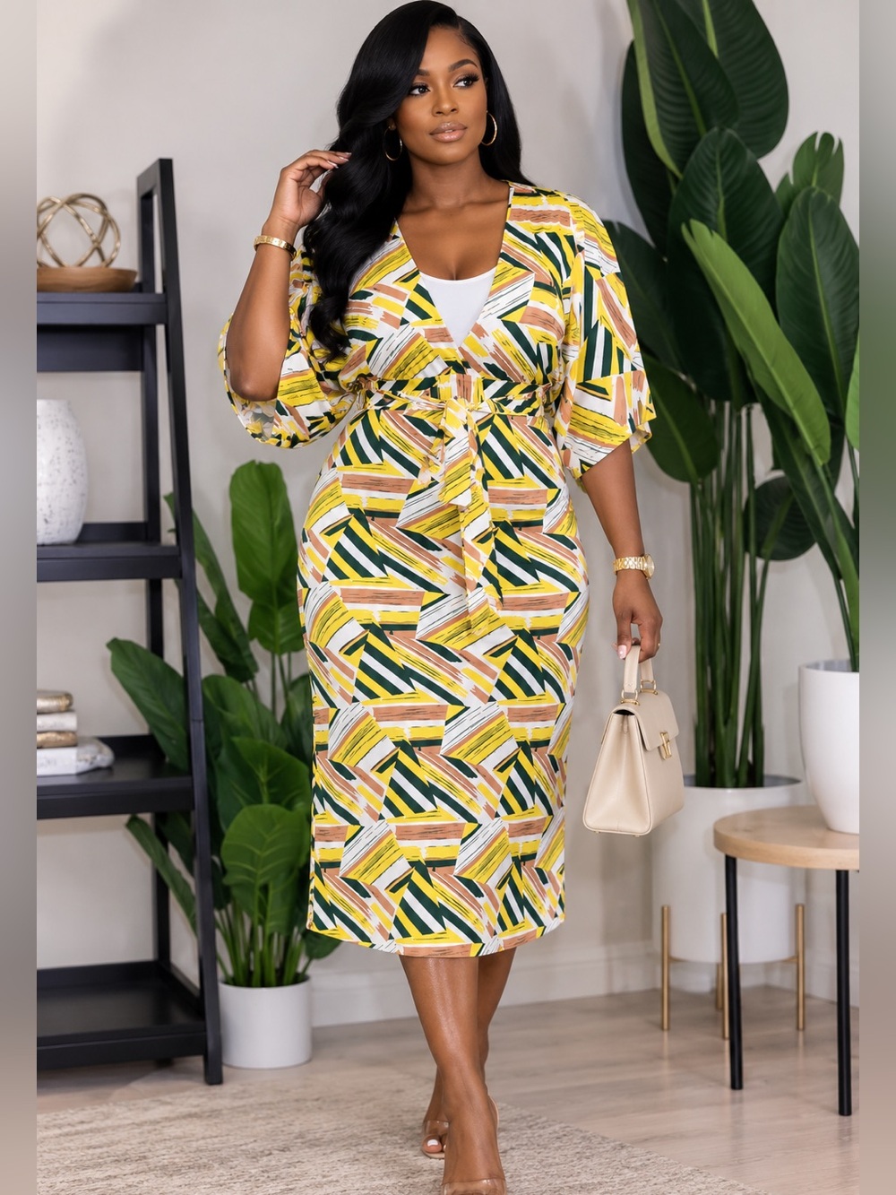 Mixed print midi dress